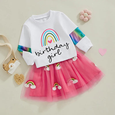 BIRTHDAY GIRL Rainbow Skirt Outfit