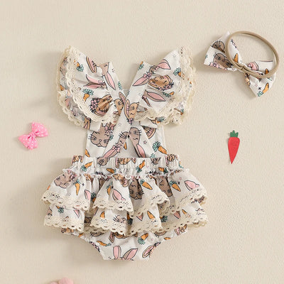 PRETTY BUNNY Lace Ruffle Romper