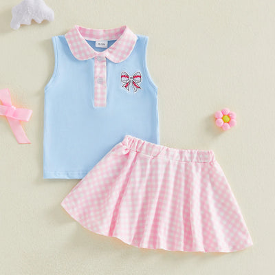 BASEBALL BOW Collar Skirt Outfit
