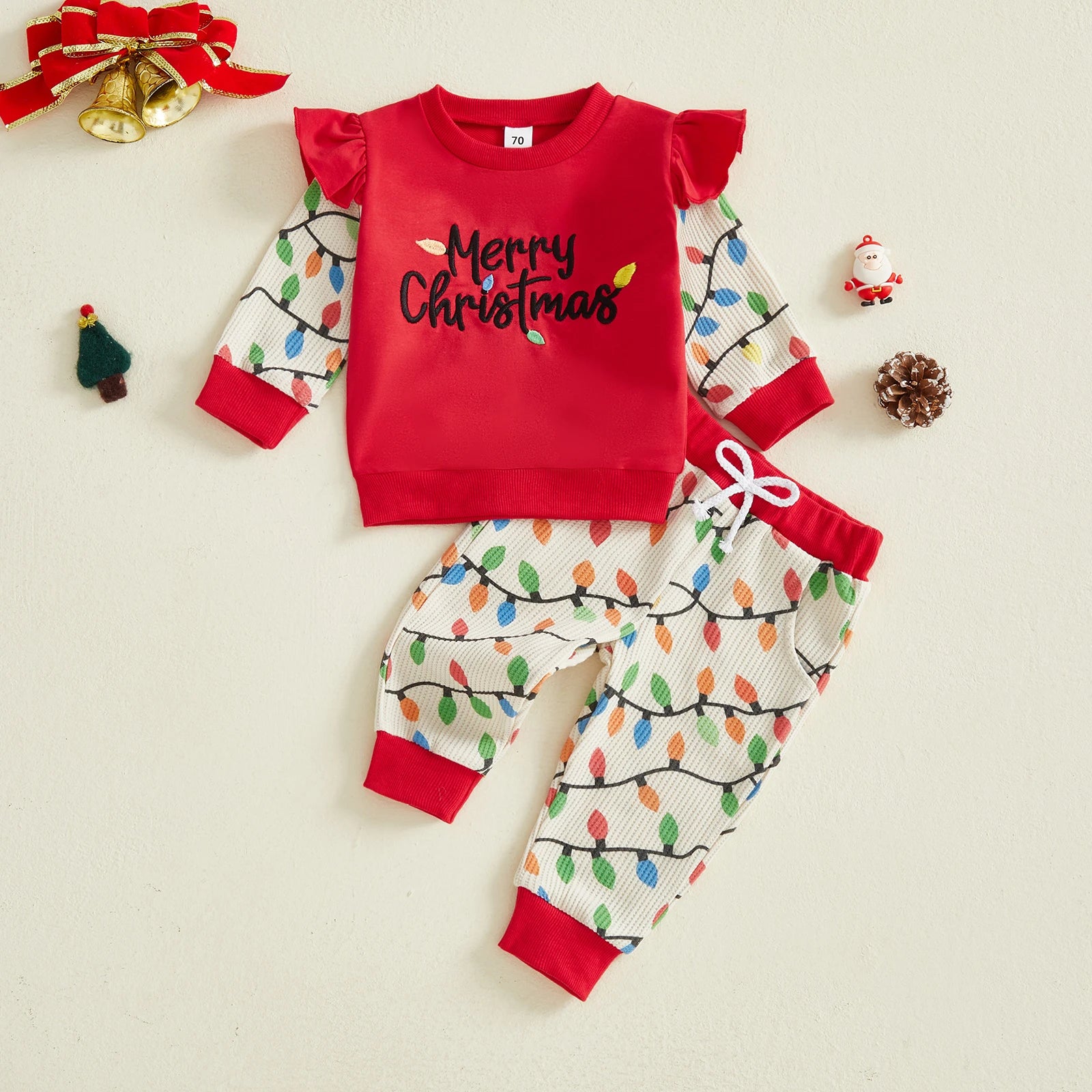 MERRY CHRISTMAS Lights Waffle Knit Outfit