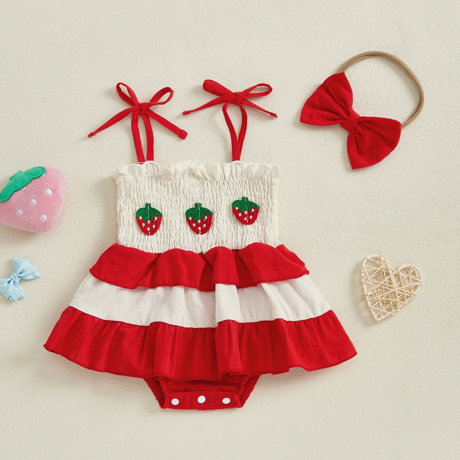 STRAWBERRY Layered Romper Dress