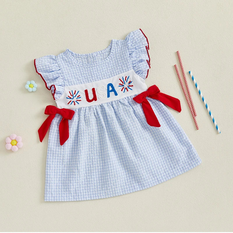 INDEPENDENCE DAY Ruffle Sleeve Bowtie Dress