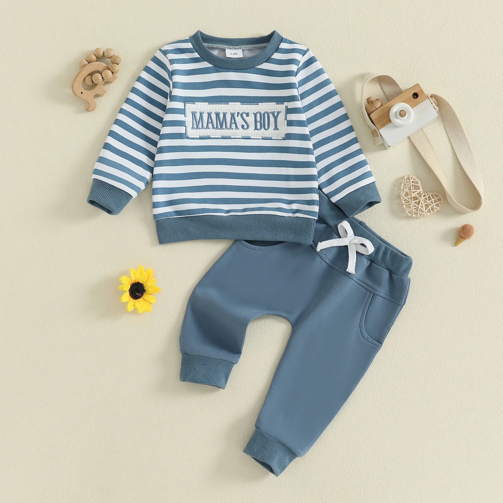 MAMA'S BOY Striped Blue Outfit