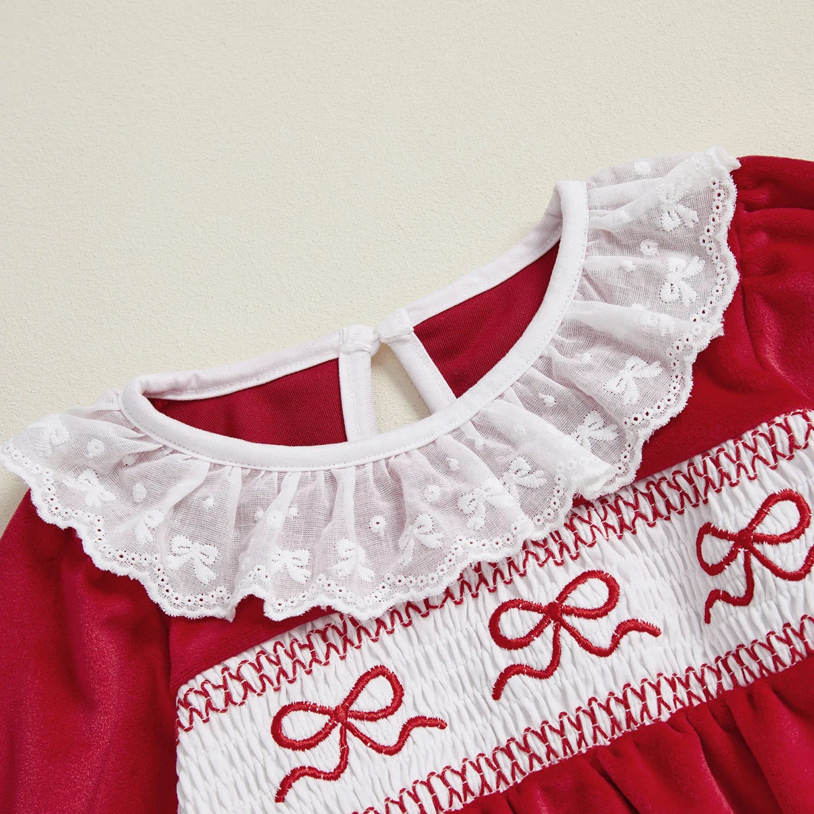 BOWTIES Crochet Collar Velvet Romper