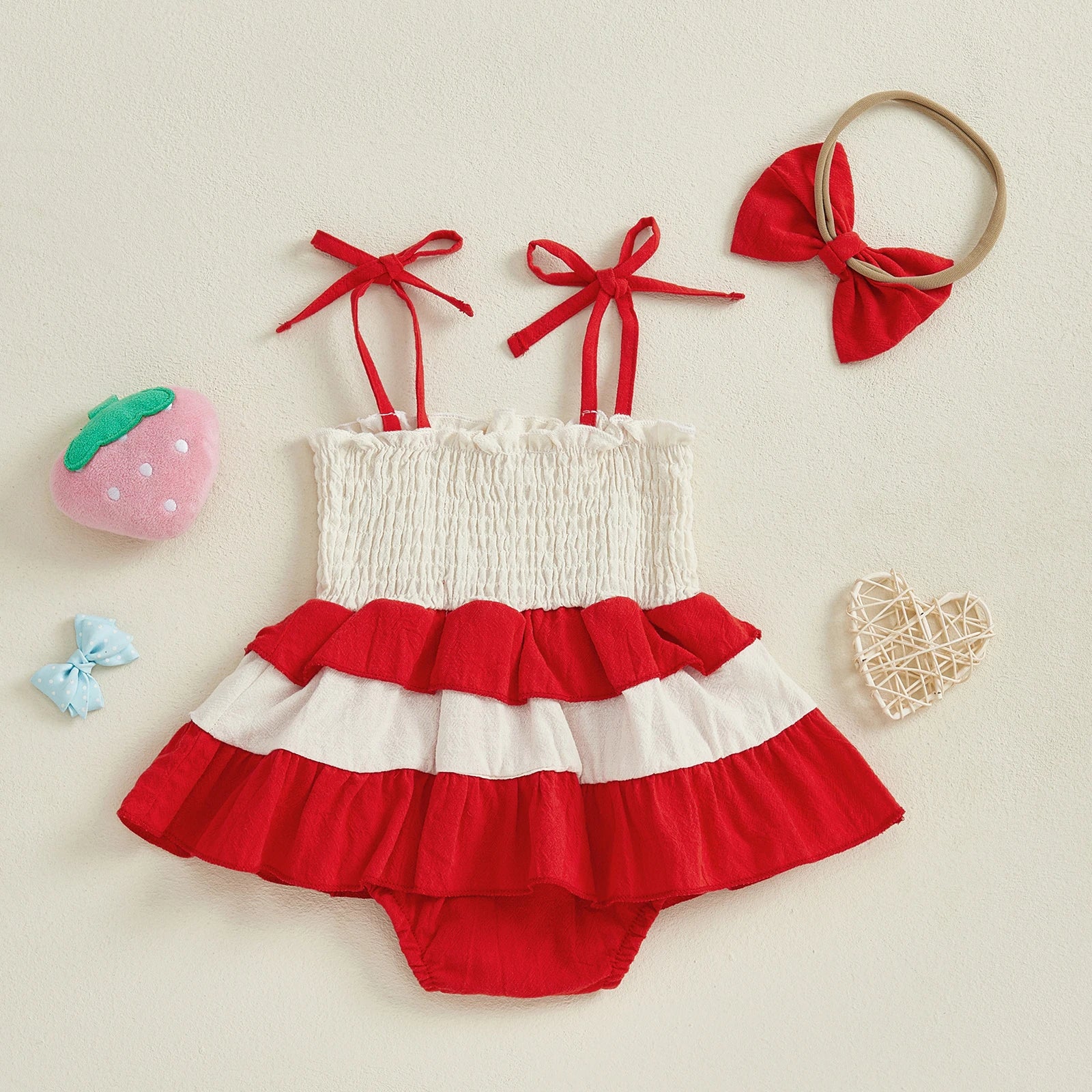STRAWBERRY Layered Romper Dress