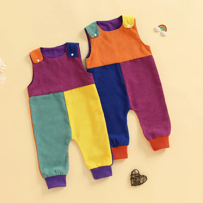 COLOR BLOCK Corduroy Pull-on Jumpsuit