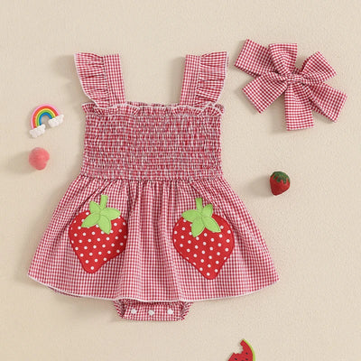 STRAWBERRY Plaid Smocked Romper