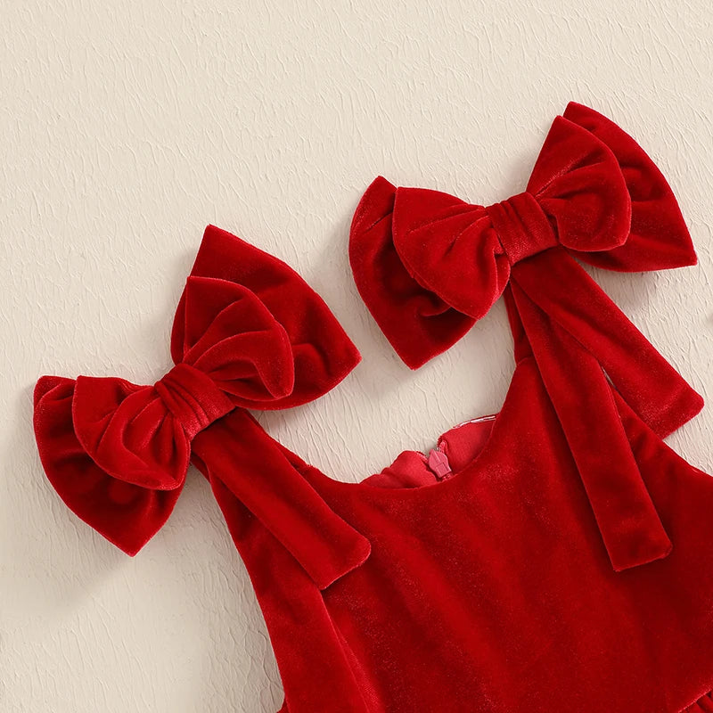 PAULA Red Velvet Bowtie Dress