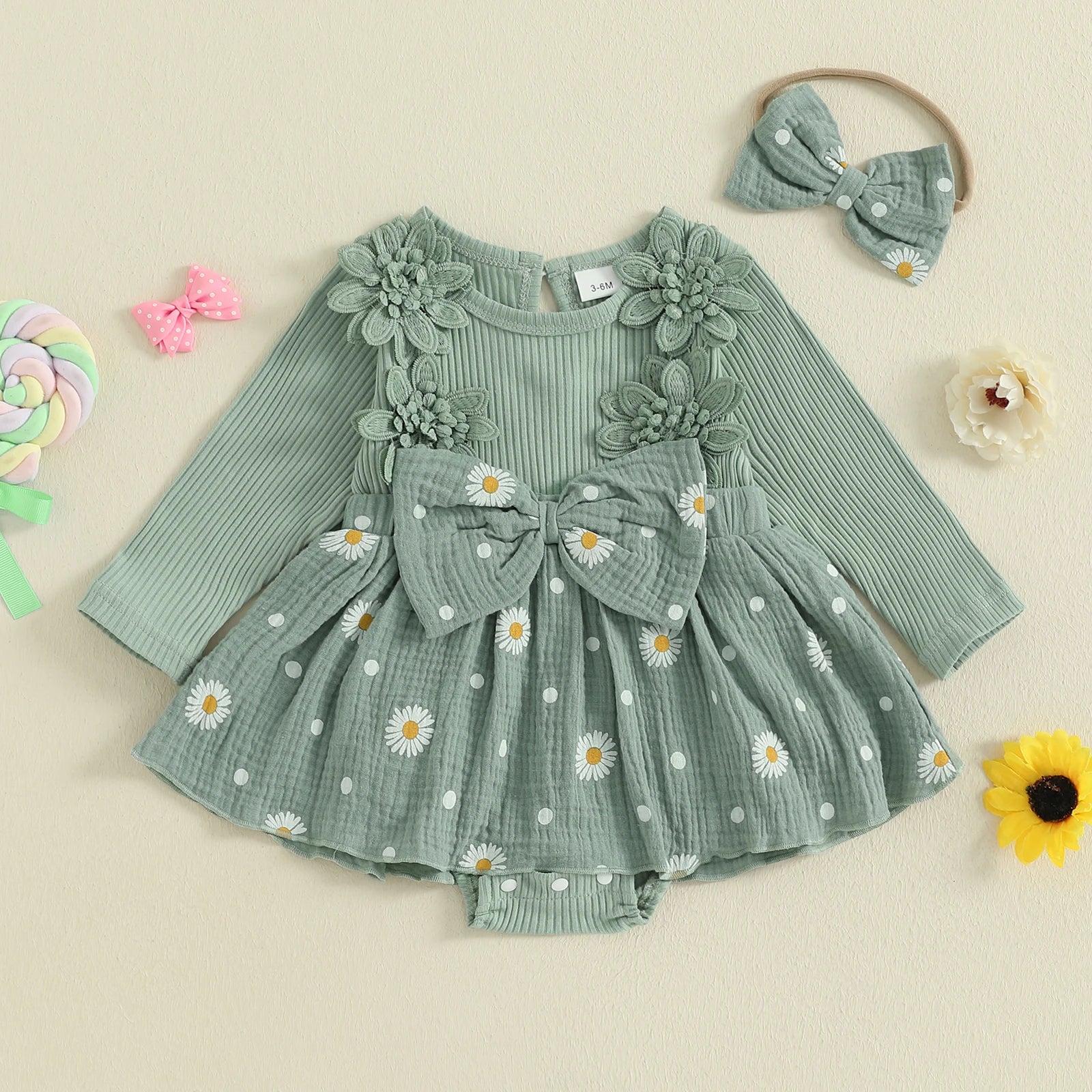 DAISY Crochet Floral Romper Dress