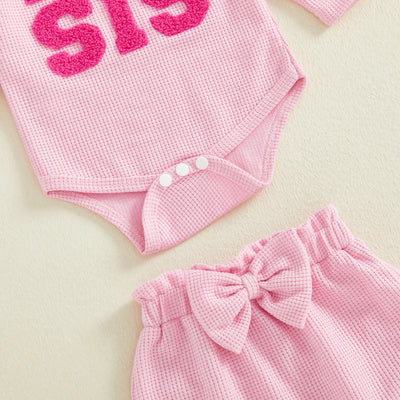 LIL SIS Bowtie Waffle Knit Outfit