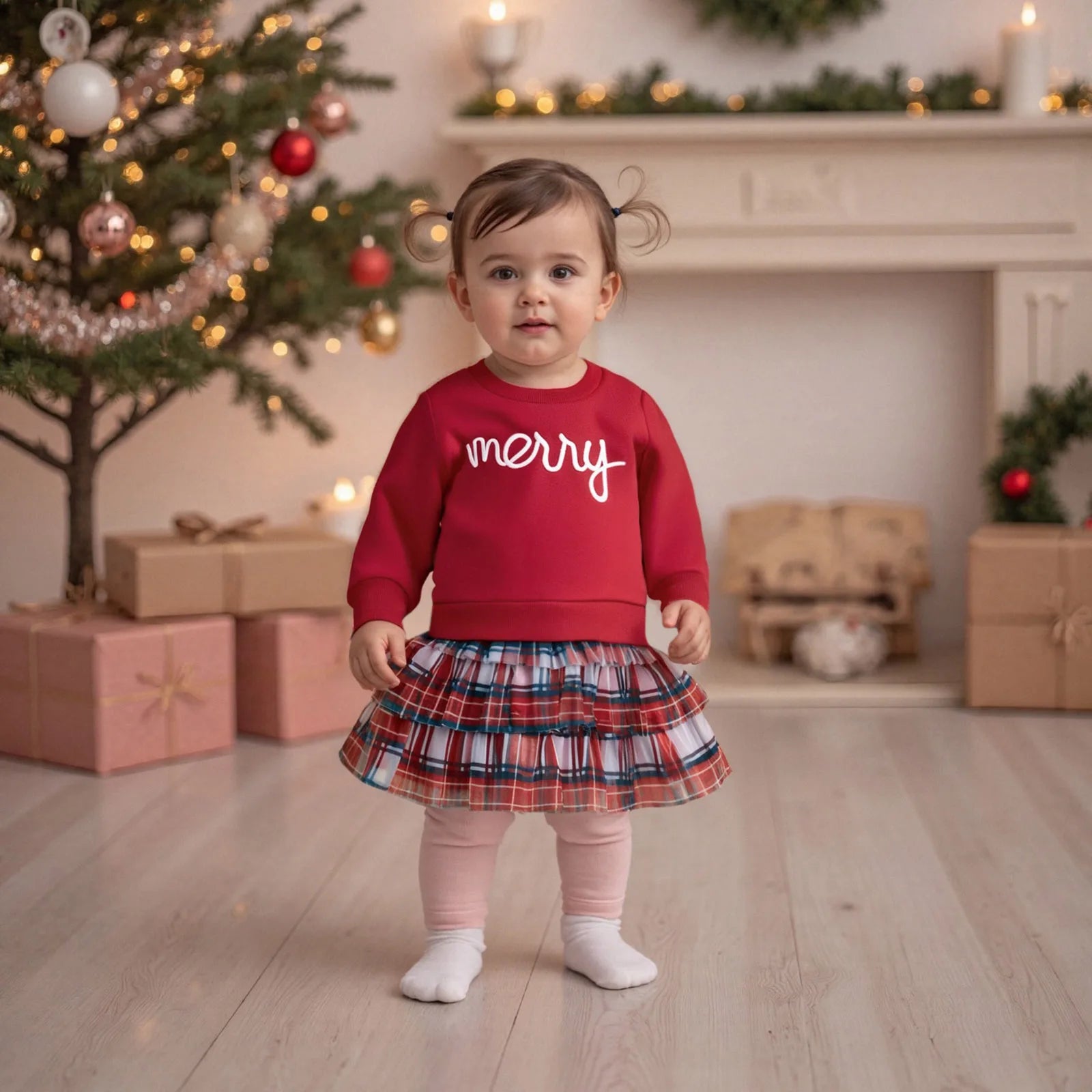 MERRY Plaid Layered Skirt Outfit