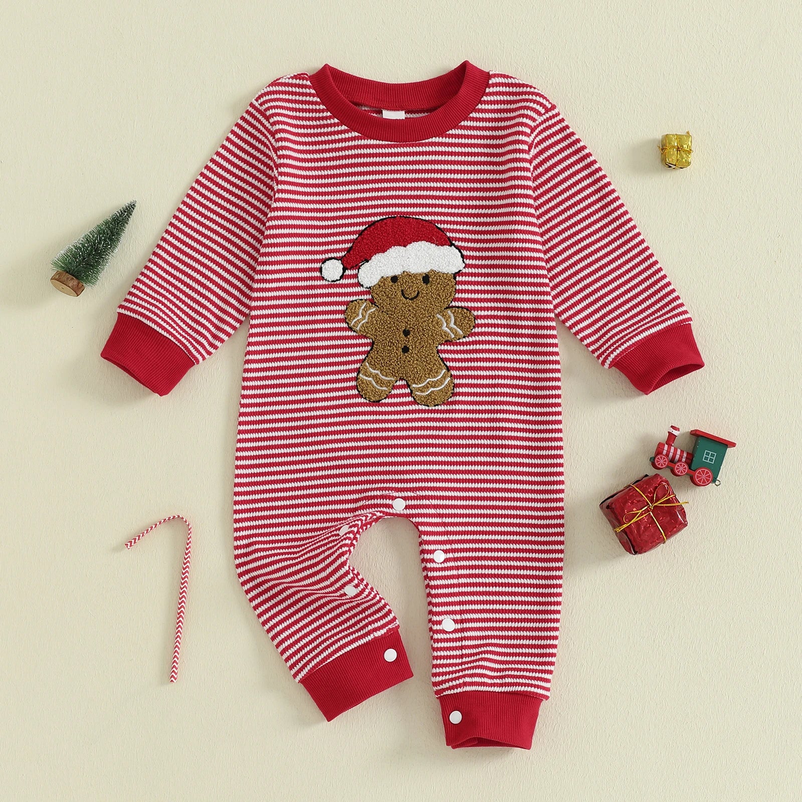 GINGERBREAD MAN Striped Red Jumpsuit