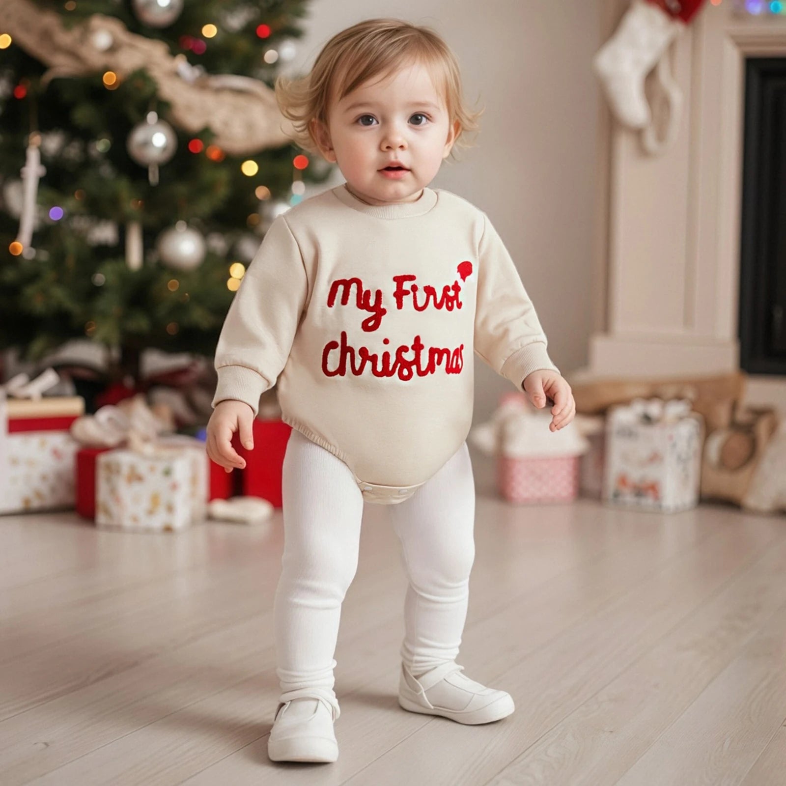 MY FIRST CHRISTMAS Khaki Long-Sleeve Onesie
