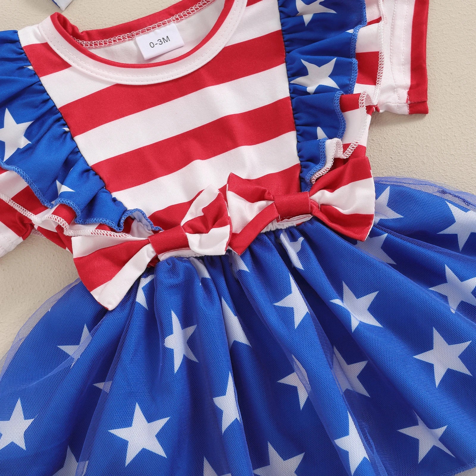 STARS & STRIPES Ruffle Romper Dress with Headband