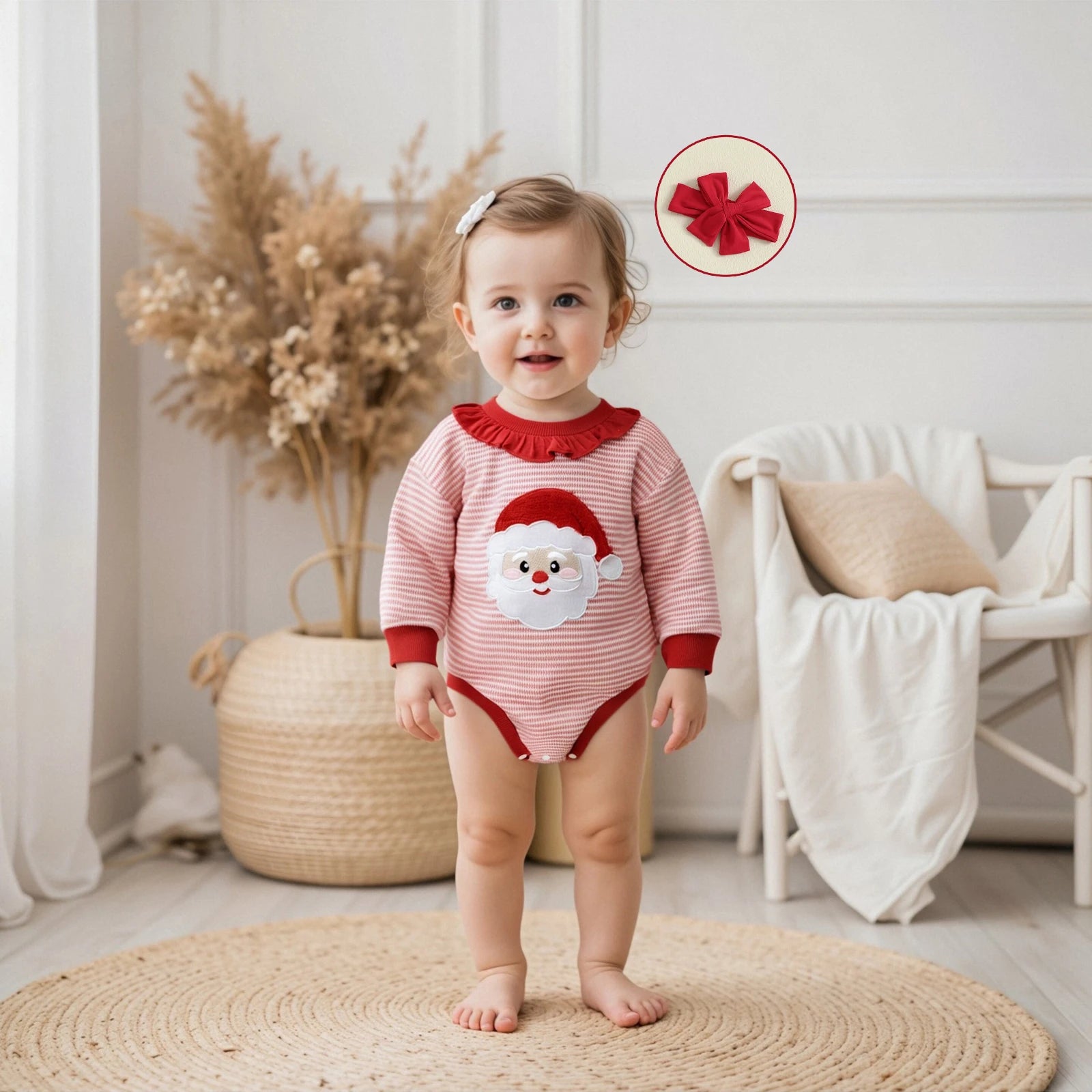 SANTA Striped Ruffle Collar Long-Sleeve Onesie