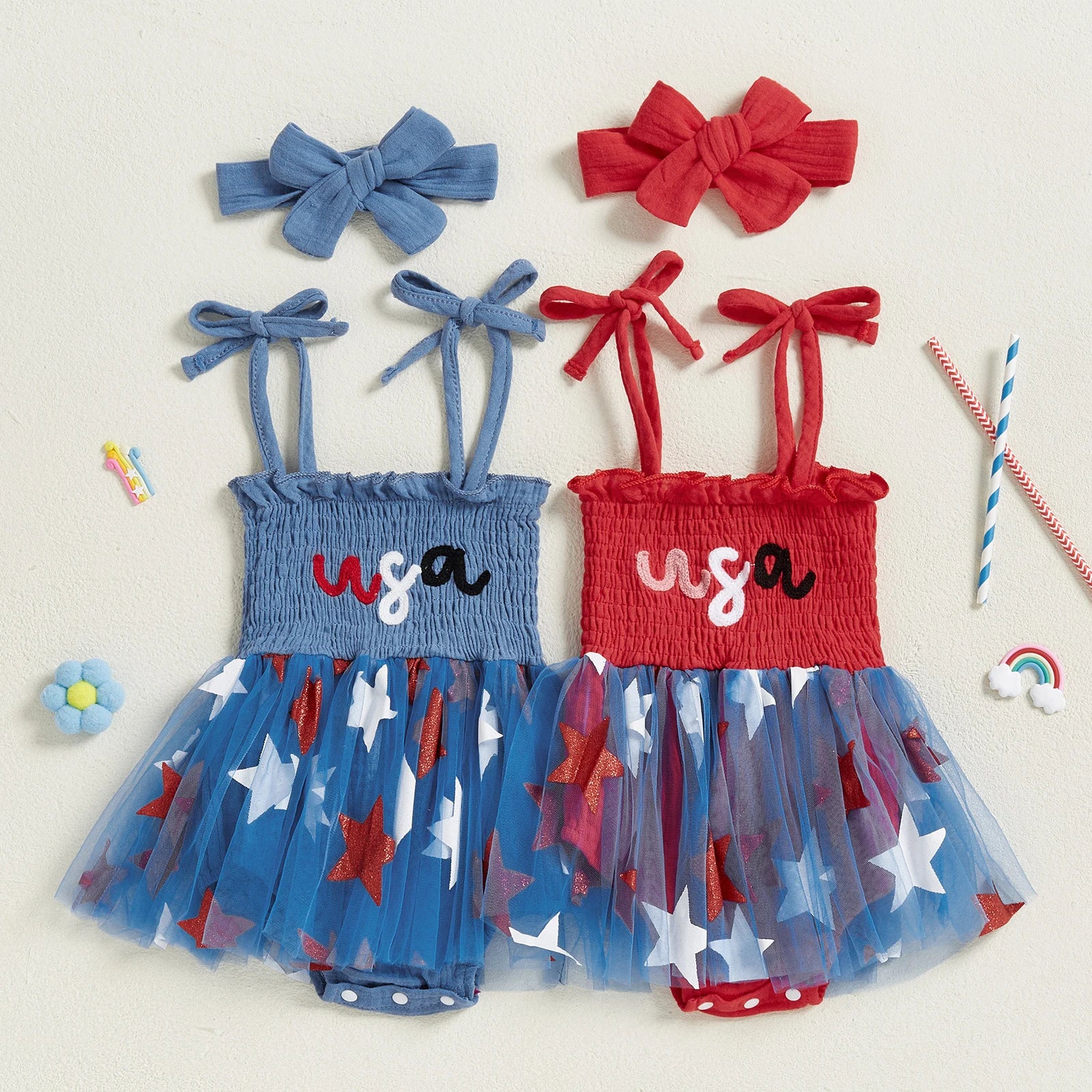 USA STARS Smocked Romper