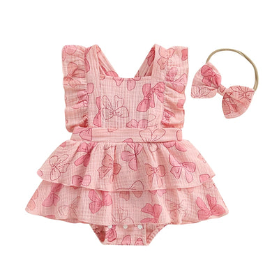 BOWTIE Pink Ruffle Romper