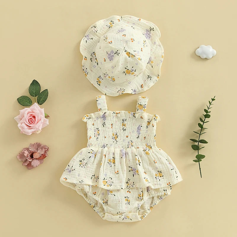 MARA Floral Romper with Sun Hat