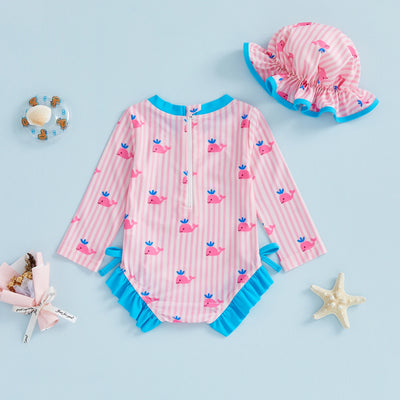 WHALES Striped Swimsuit with Sun Hat