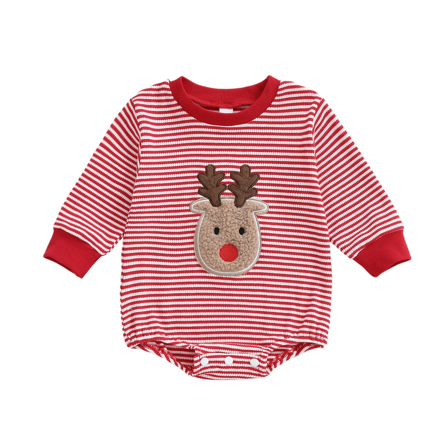LITTLE RUDOLPH Striped Long-Sleeve Onesie