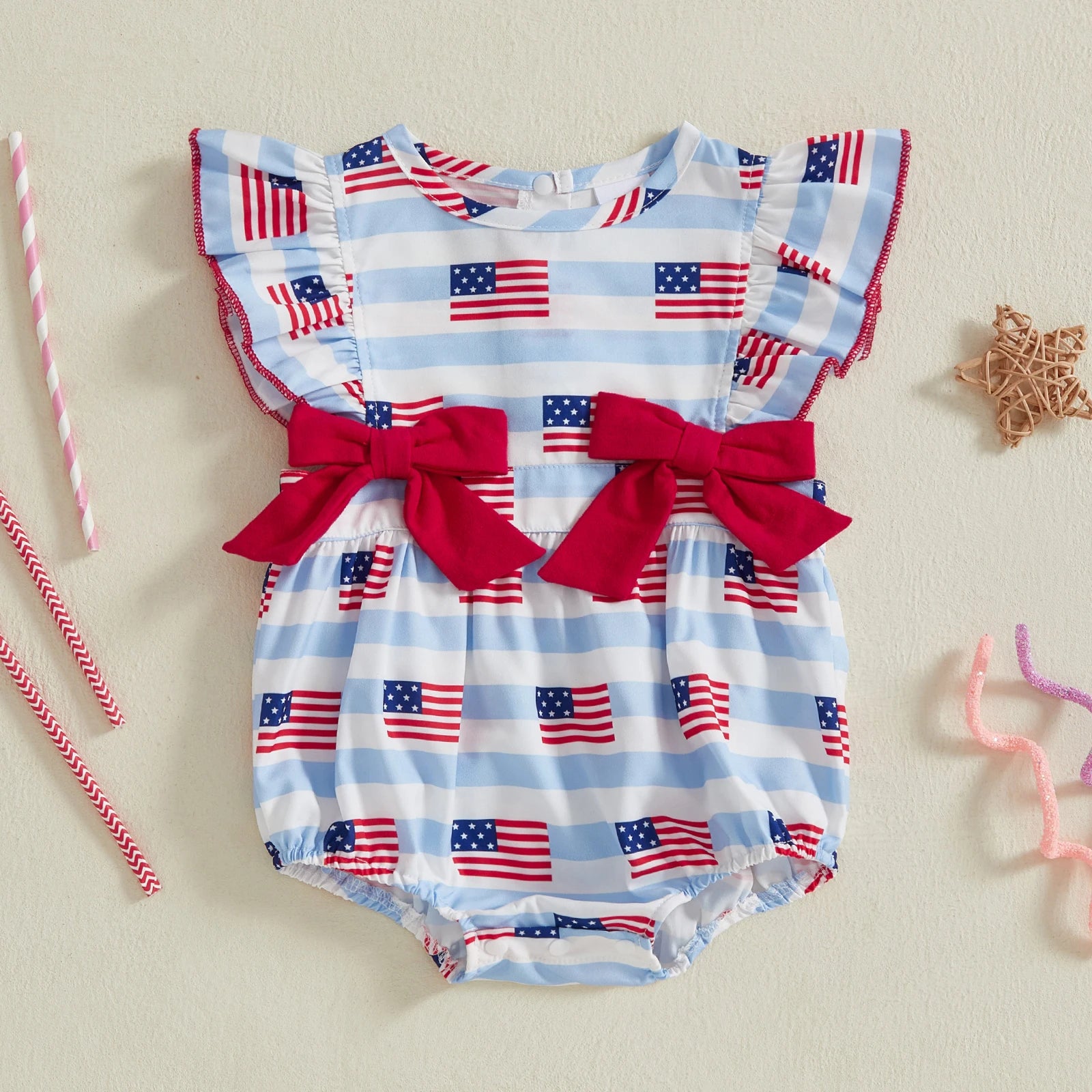 USA FLAGS Red Bowtie Romper