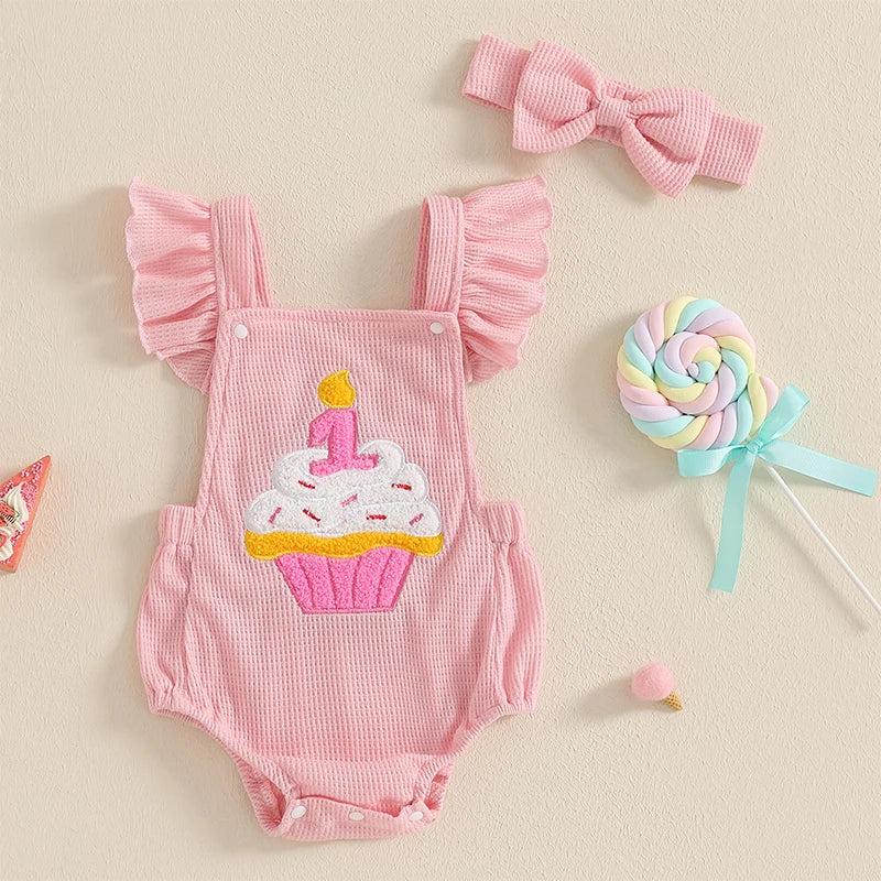 FIRST BIRTHDAY Cupcake Corduroy Romper