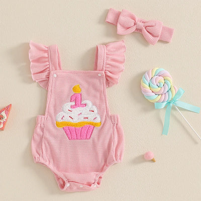 FIRST BIRTHDAY Cupcake Corduroy Romper