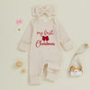 MY FIRST CHRISTMAS Waffle Knit Ruffle Jumpsuit