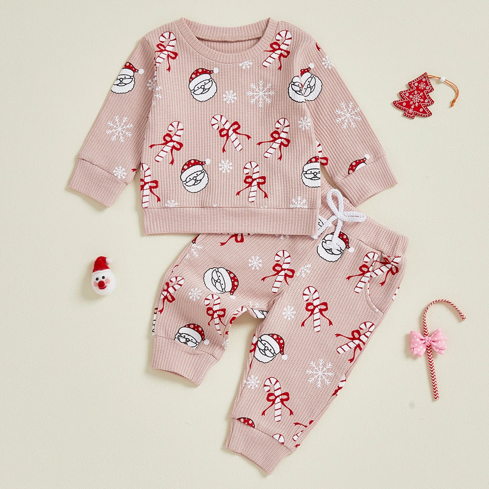 SANTA & CANDY CANE Waffle Knit Outfit