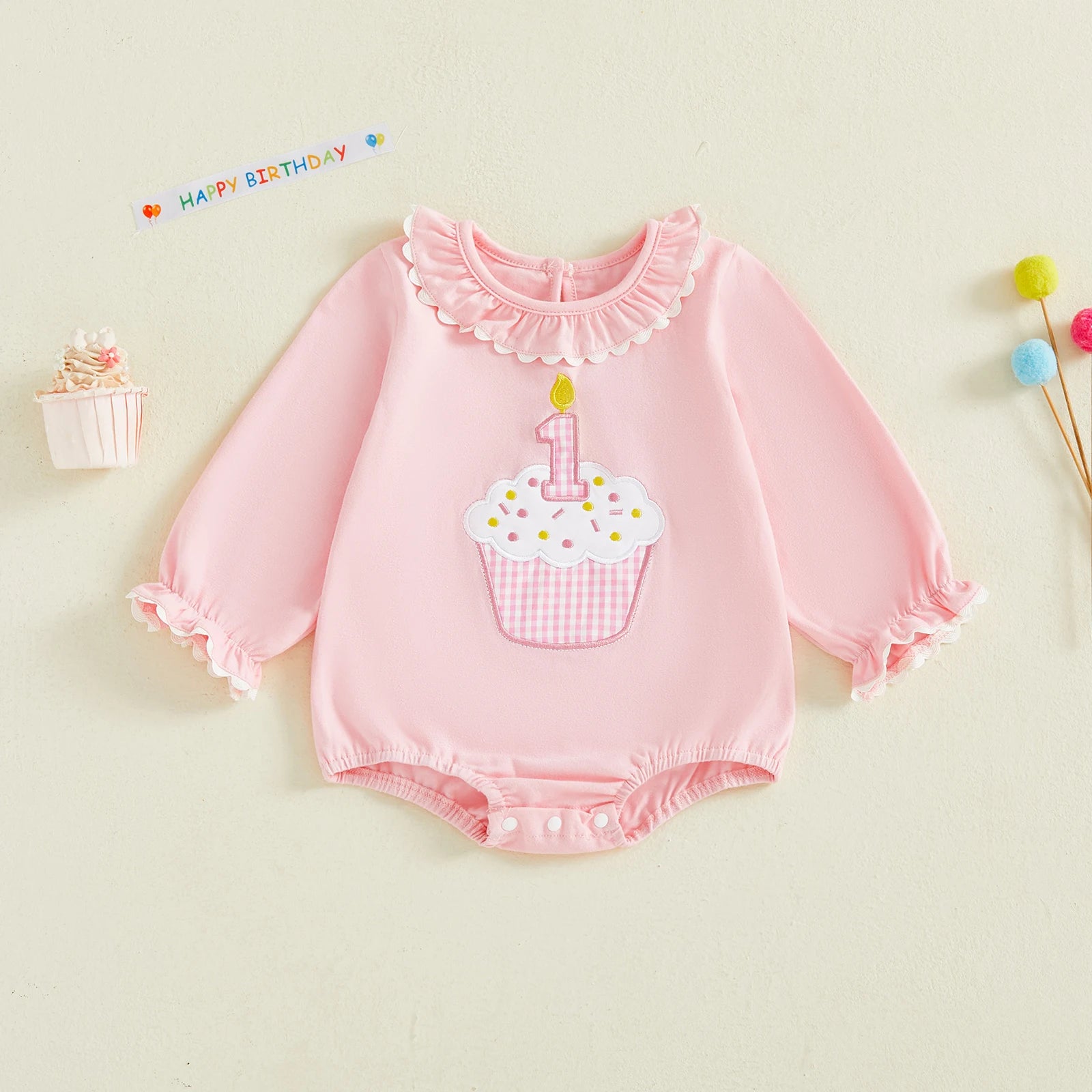FIRST BIRTHDAY Cupcake Ruffle Long-Sleeve