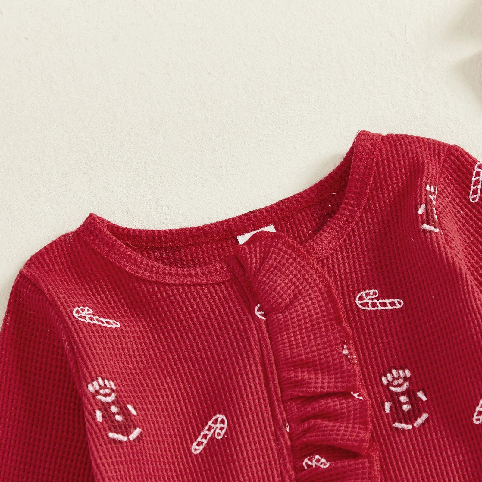 GINGERBREAD MAN Waffle Knit Ruffle Jumpsuit