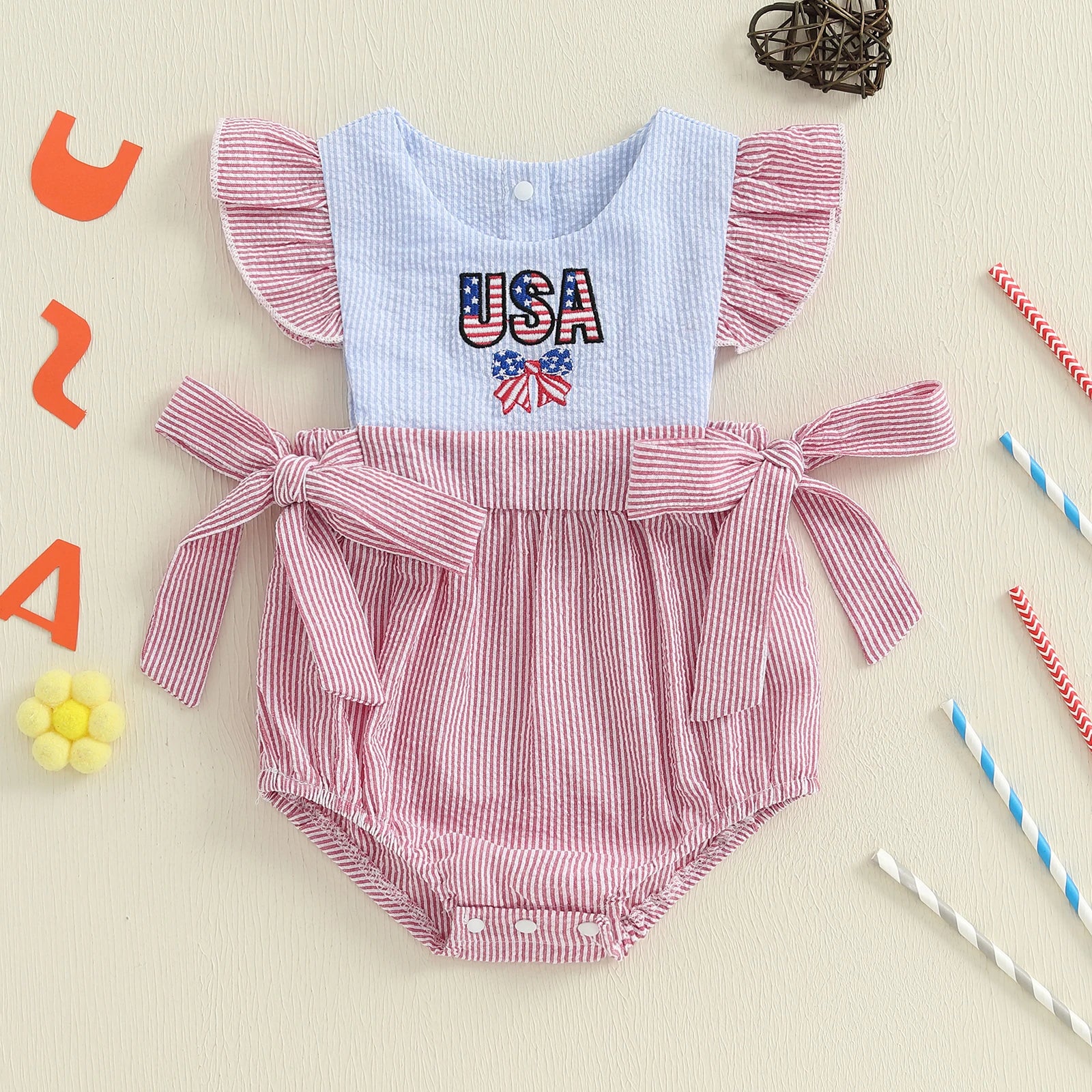 USA Striped Bowtie Romper
