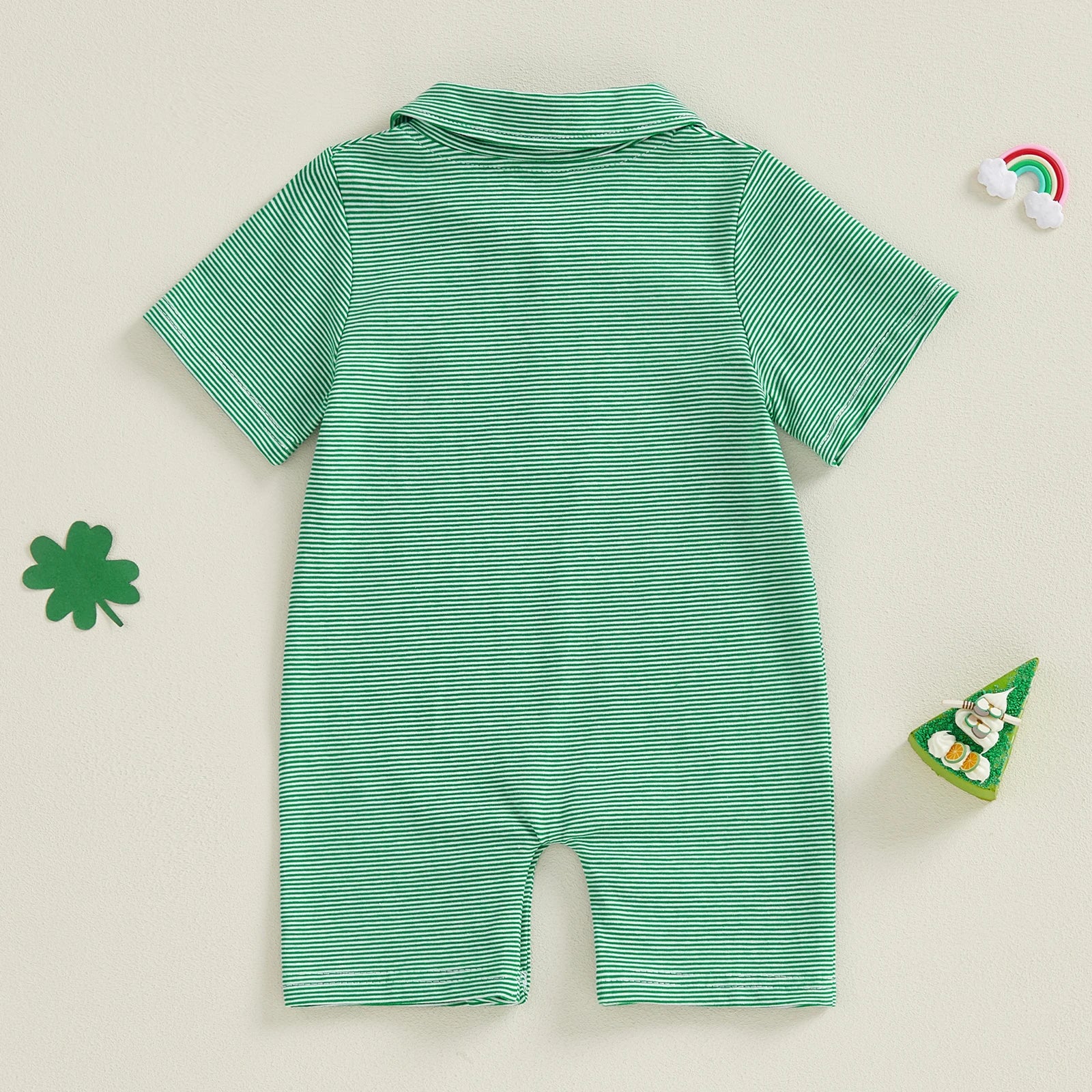 LUCKY CLOVER Striped Collar Romper