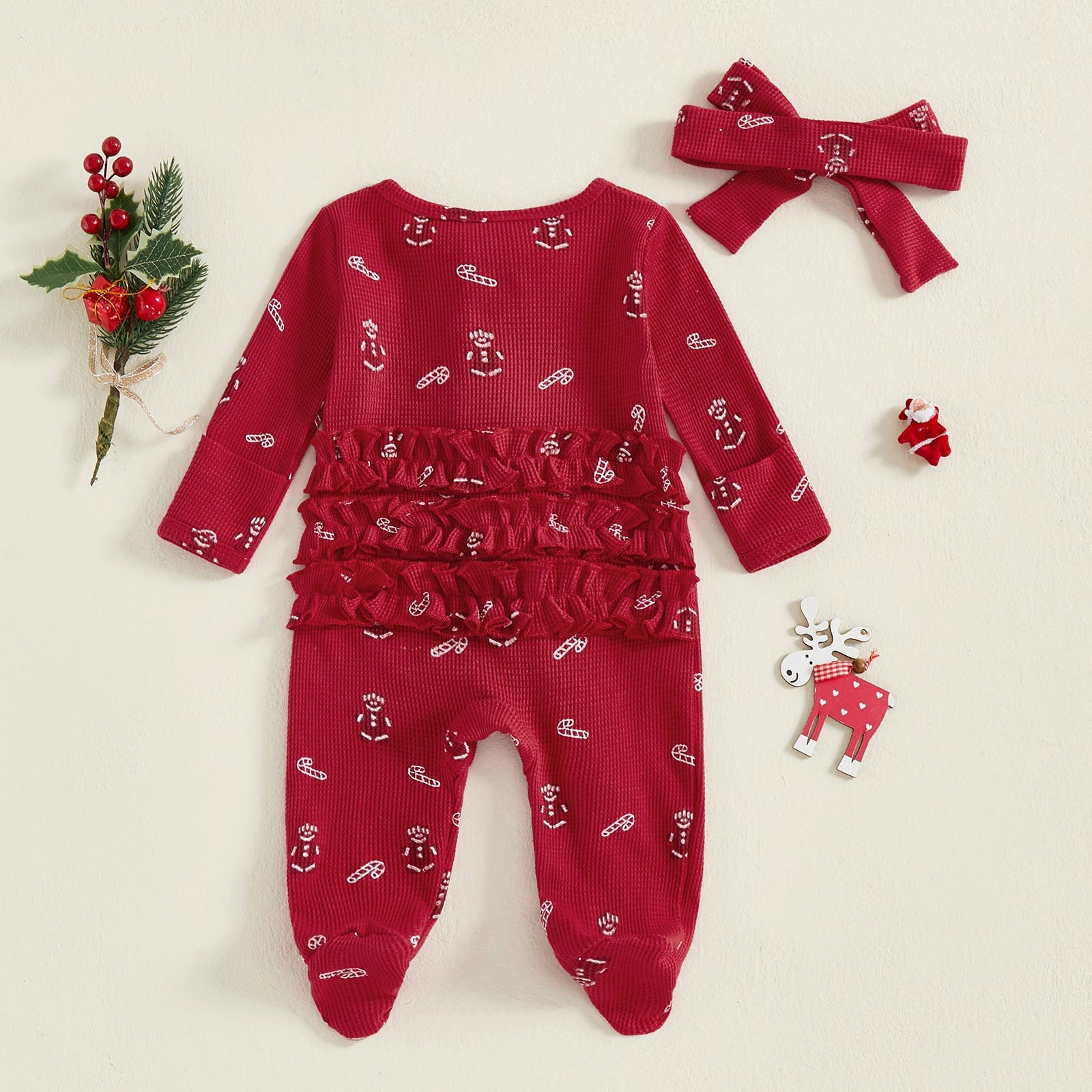 GINGERBREAD MAN Waffle Knit Ruffle Jumpsuit