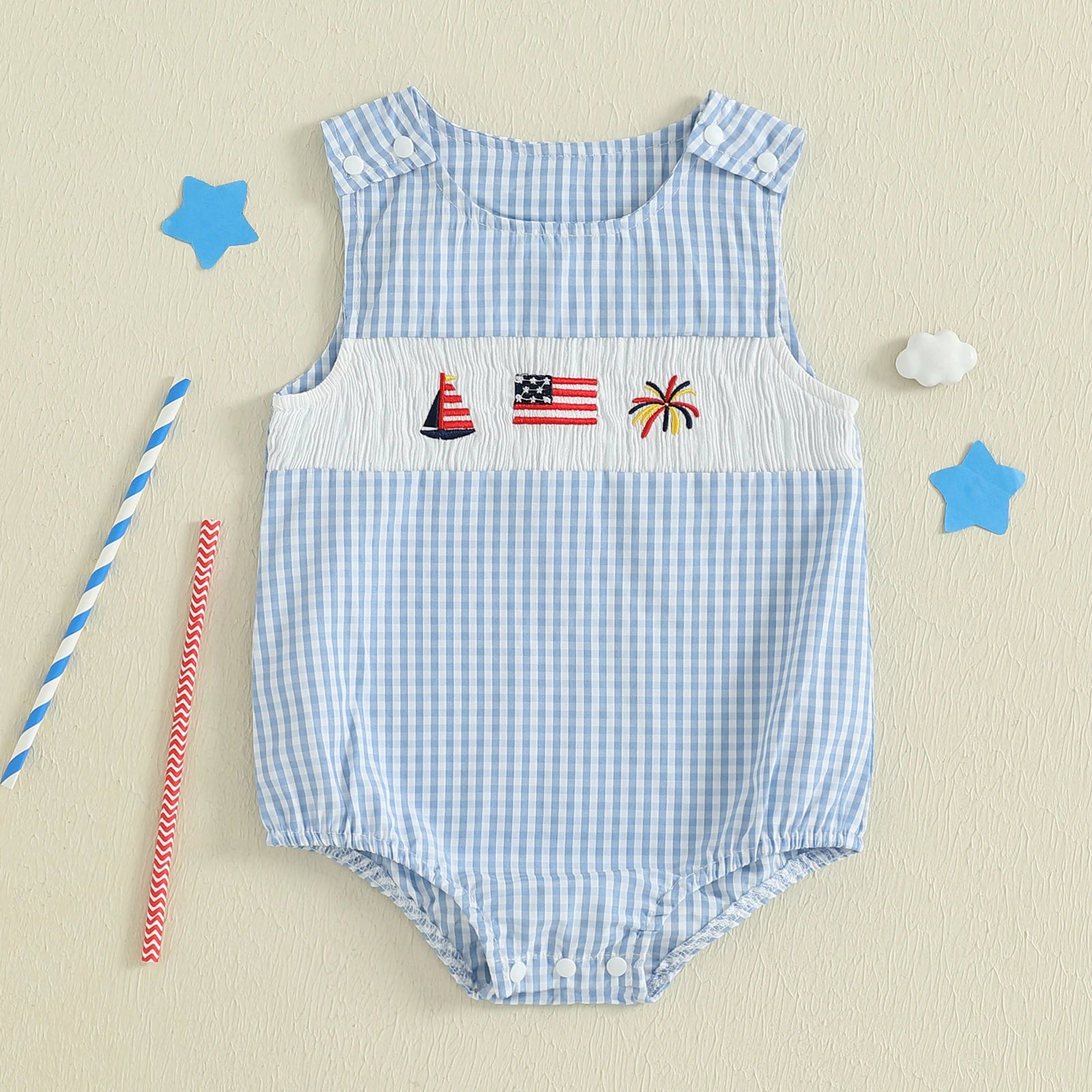 4TH OF JULY Checkered Romper