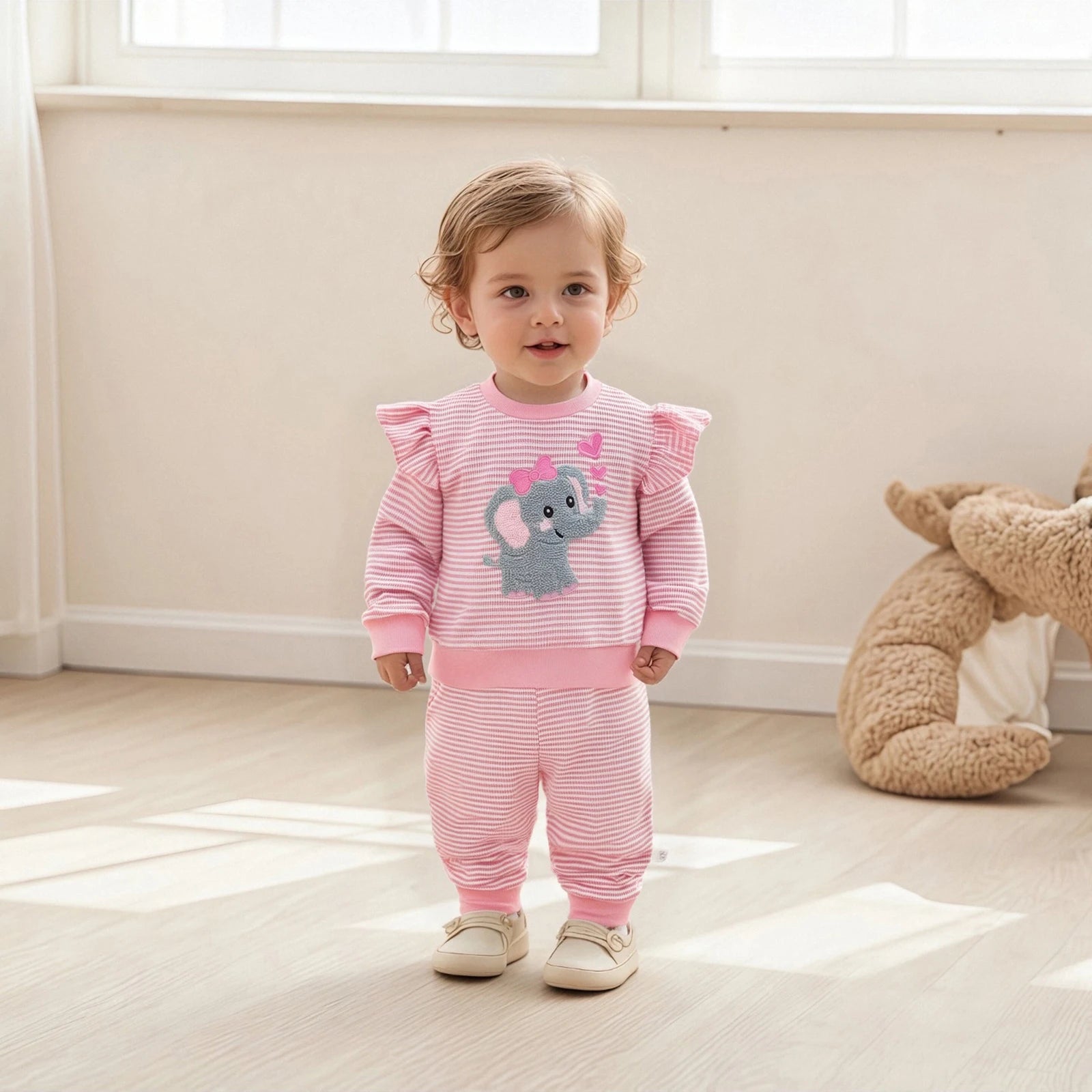 ELEPHANT Pink Striped Ruffle Outfit