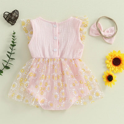 FLOWER Ruffle Tulle Romper Dress