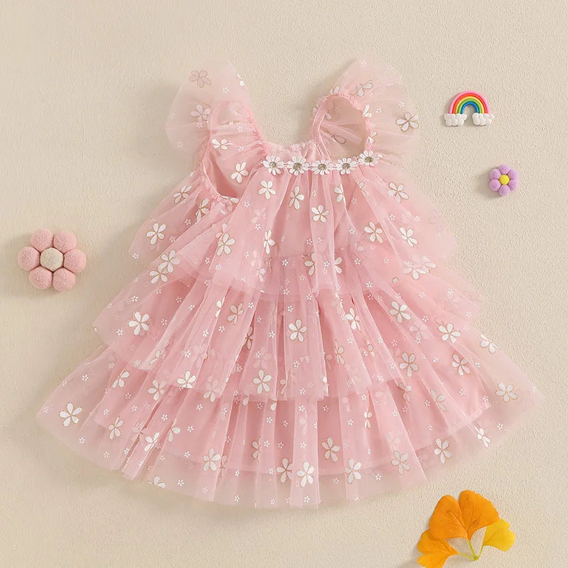 WHITE FLOWERS Layered Tulle Dress