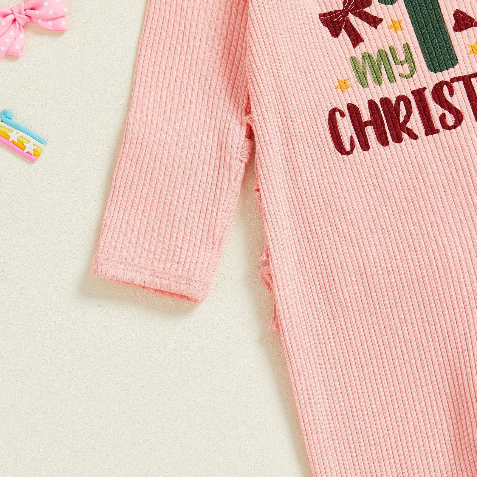 MY FIRST CHRISTMAS Ribbed Ruffle Jumpsuit