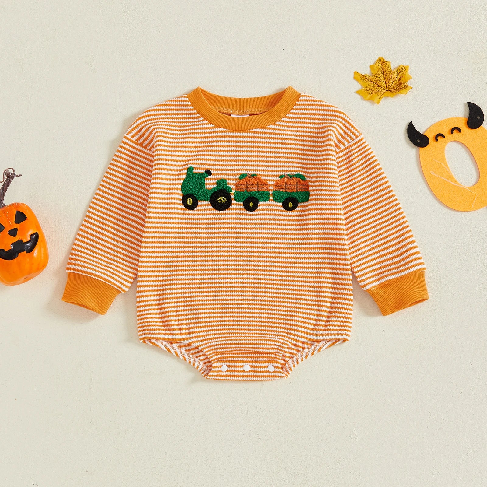 TRACTOR WITH PUMPKIN Long-Sleeve Onesie