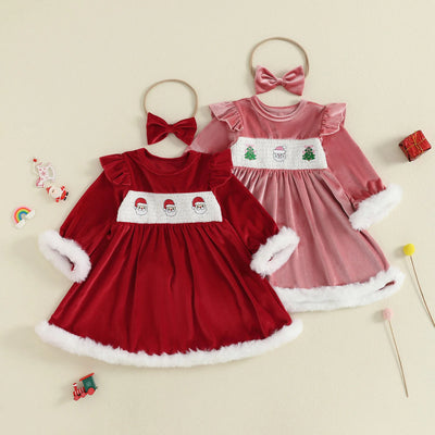 SANTA Velvet Dress with Headband