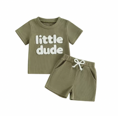 LITTLE DUDE Waffle Knit Outfit