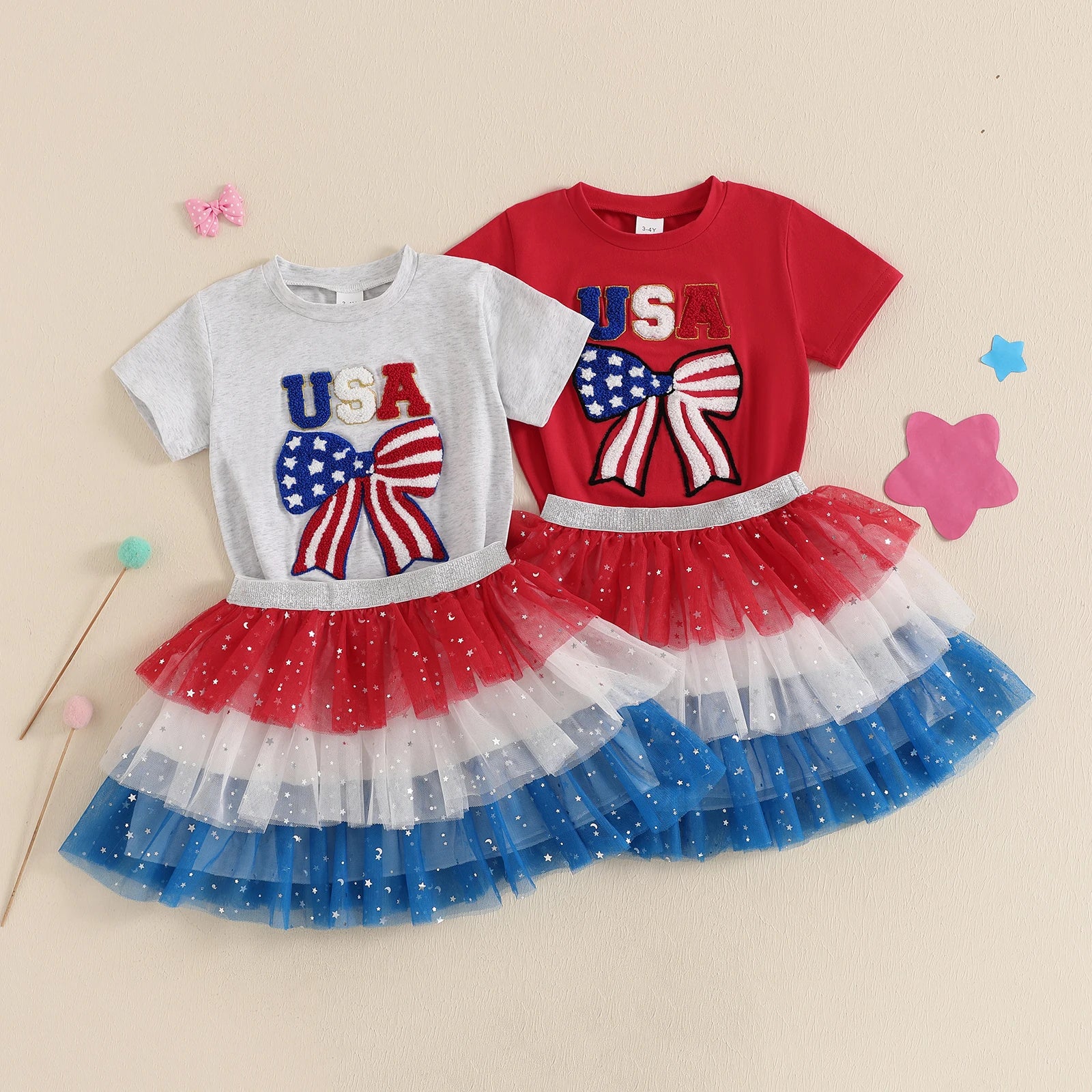 USA Layered Sparkling Skirt Outfit