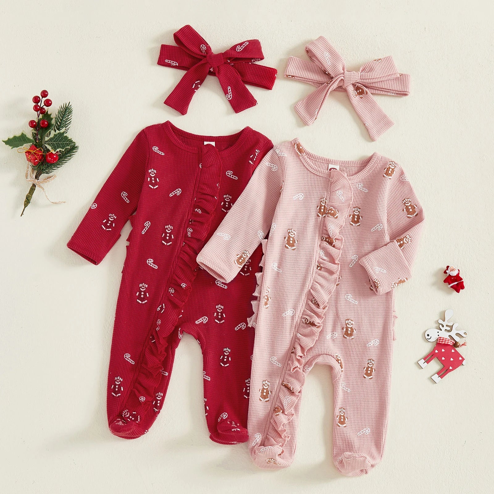 GINGERBREAD MAN Waffle Knit Ruffle Jumpsuit