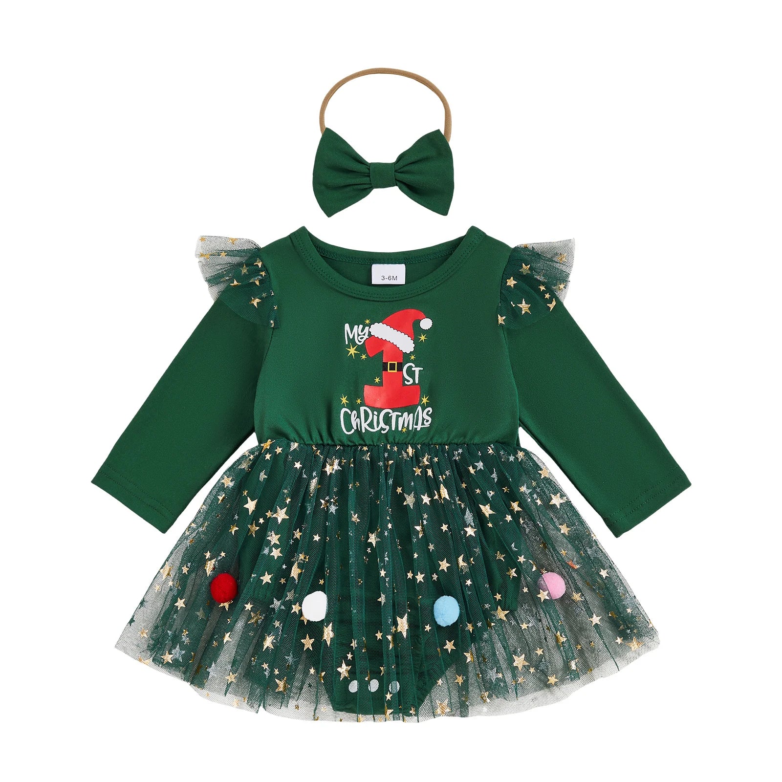 MY 1ST CHRISTMAS Sparking Stars Tutu Romper Dress
