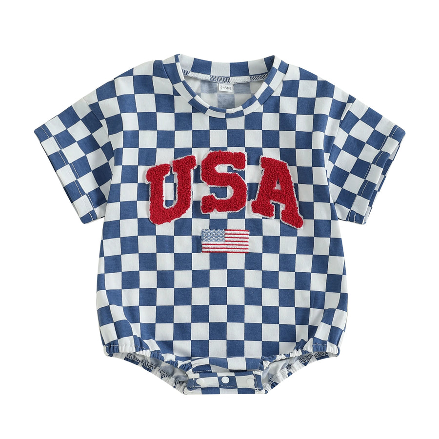 USA Checkered Blue T-Shirt Onesie