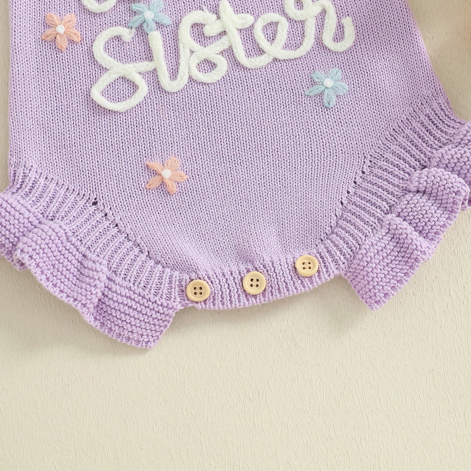 LITTLE SISTER Knitted Floral Romper