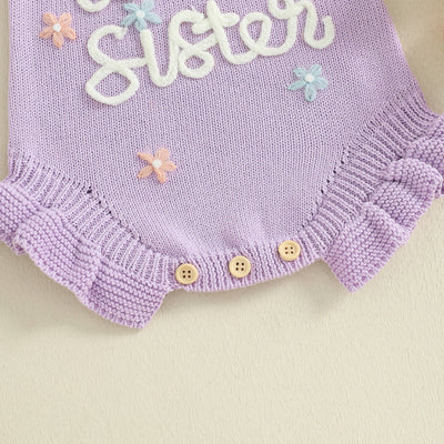LITTLE SISTER Knitted Floral Romper