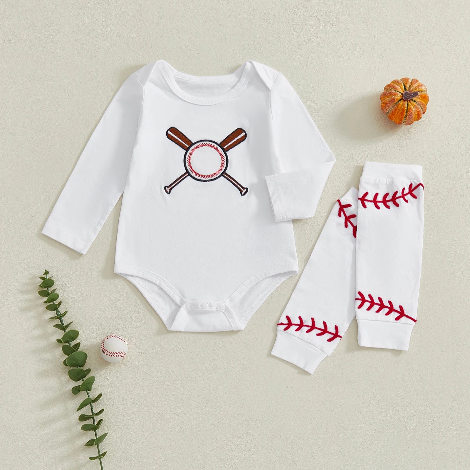 BASEBALL Long-Sleeve Onesie with Stockings