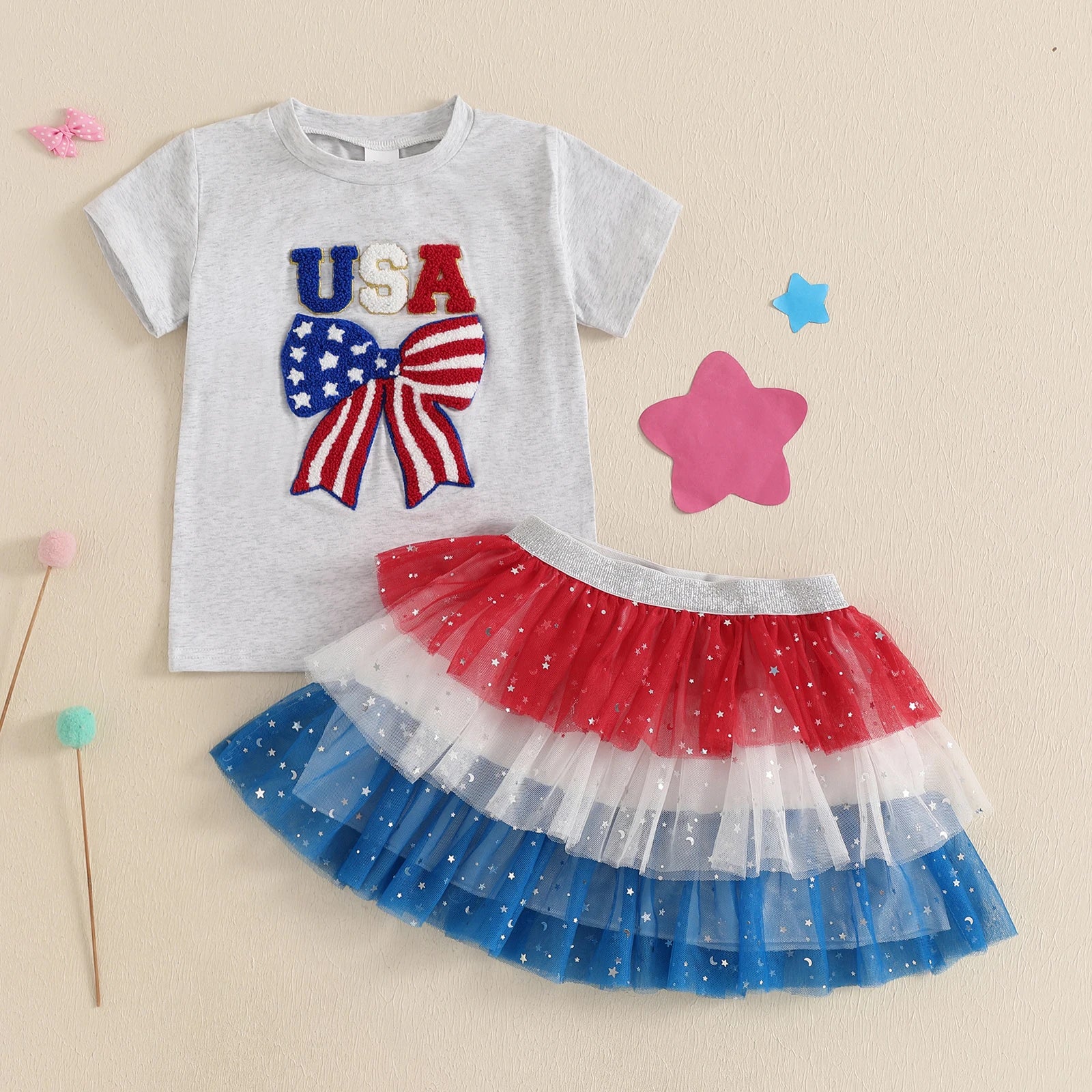 USA Layered Sparkling Skirt Outfit